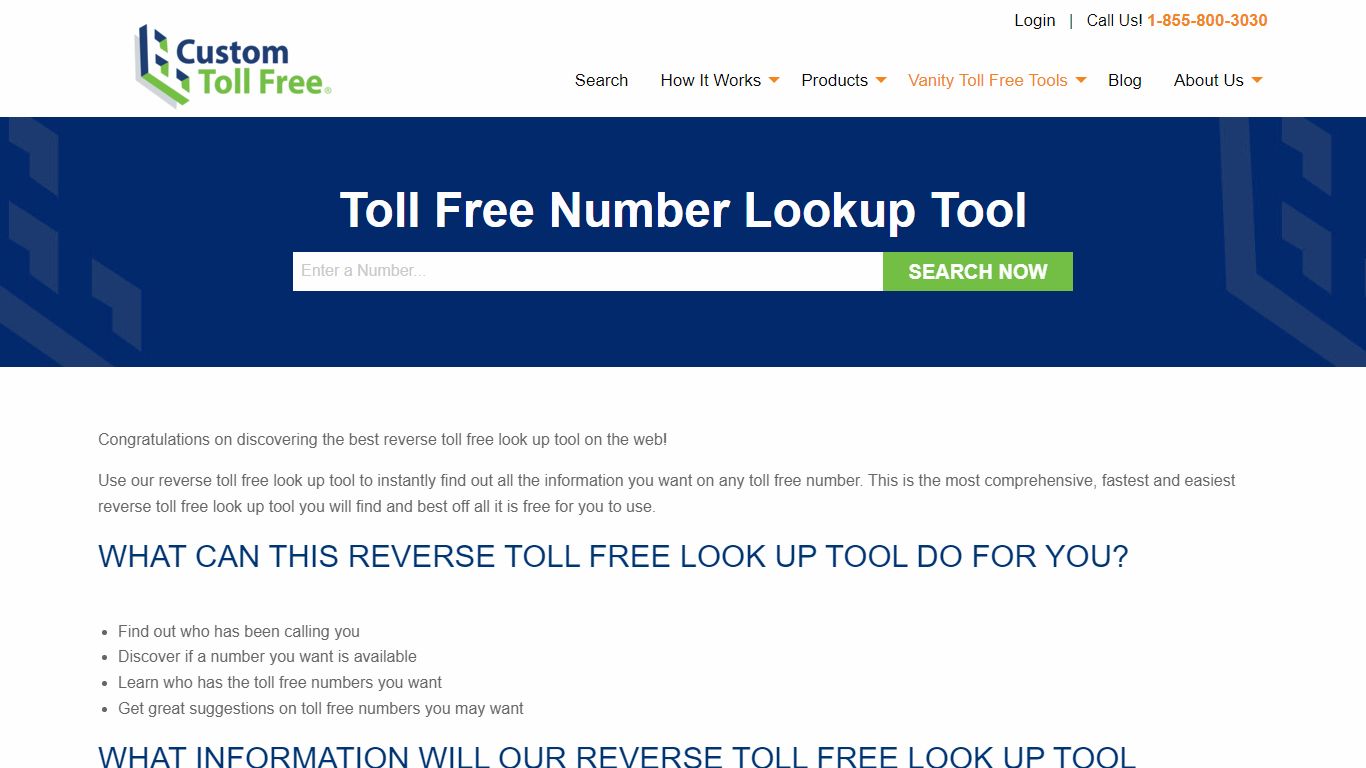 Toll Free Number Lookup Tool - Custom Toll Free