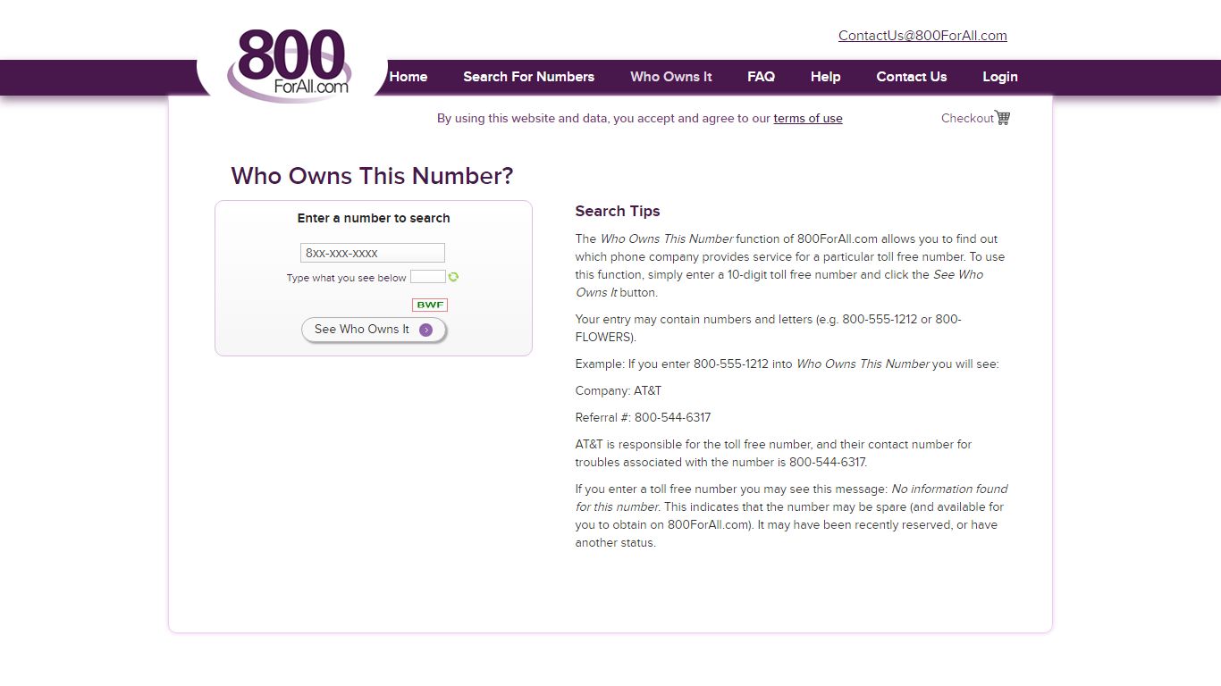 Search Who Owns - 800ForAll.com